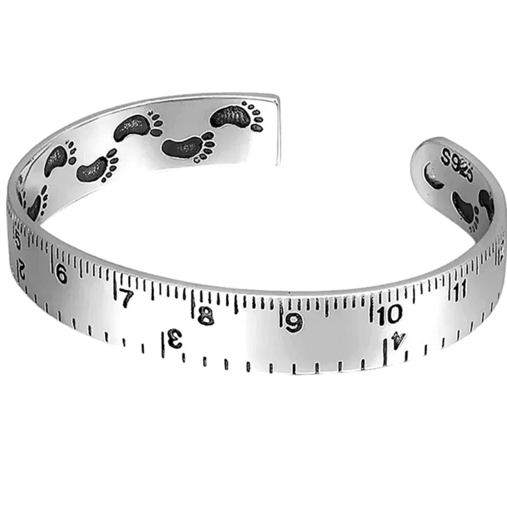 Sterling Silver Ruler Design Bangle Cuff Bracelet Matching Ring Set